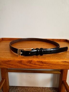 Classic Black Leather Belt with Gold Buckle